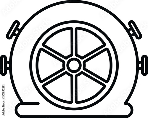 Outline drawing of an old fashioned deep sea diving helmet