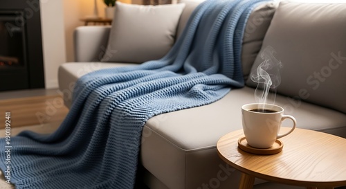 Wallpaper Mural Cozy Living Room Scene with Coffee and Blanket. Torontodigital.ca