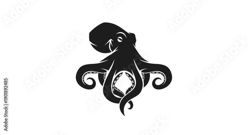 Black octopus silhouette on white background
