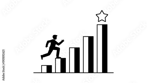 Ascent to Achievement: A determined individual embarks on a journey of growth, ascending a series of steps toward a shining star, symbolizing ambition, progress, and the relentless pursuit of goals.