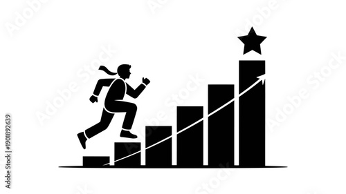 Striving for Stellar Success: An emblematic representation of ambition, featuring a determined individual ascending a staircase toward a radiant star.