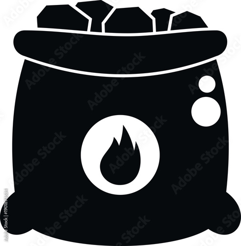 Bag of charcoal briquettes with a fire icon, representing fuel for grilling