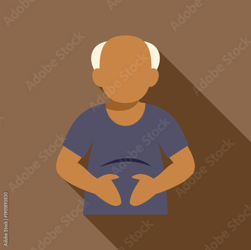 Elderly man holding his belly representing obesity and health issues in flat design