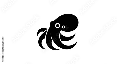 Black octopus silhouette on white background