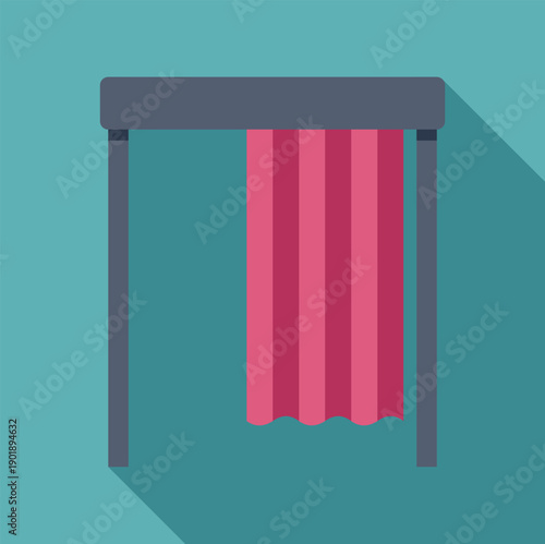 Fitting room with a closed privacy curtain in a flat design illustration