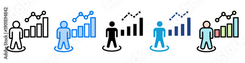 Statistics icon set multiple style collection