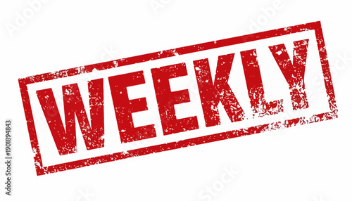The word WEEKLY stamped in red on a white background