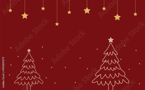 Golden Stars Hanging Above Christmas Trees Background