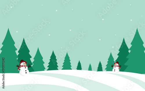 Snowy Winter Landscape with Cheerful Snowmen Background