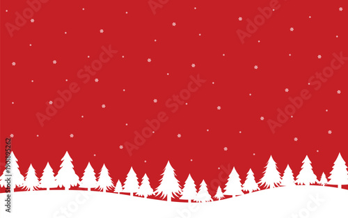 Winter Forest Silhouette Under Falling Snow Background