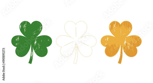 Shamrock Icon Set for St. Patrick's Day Celebration with Grunge Texture
