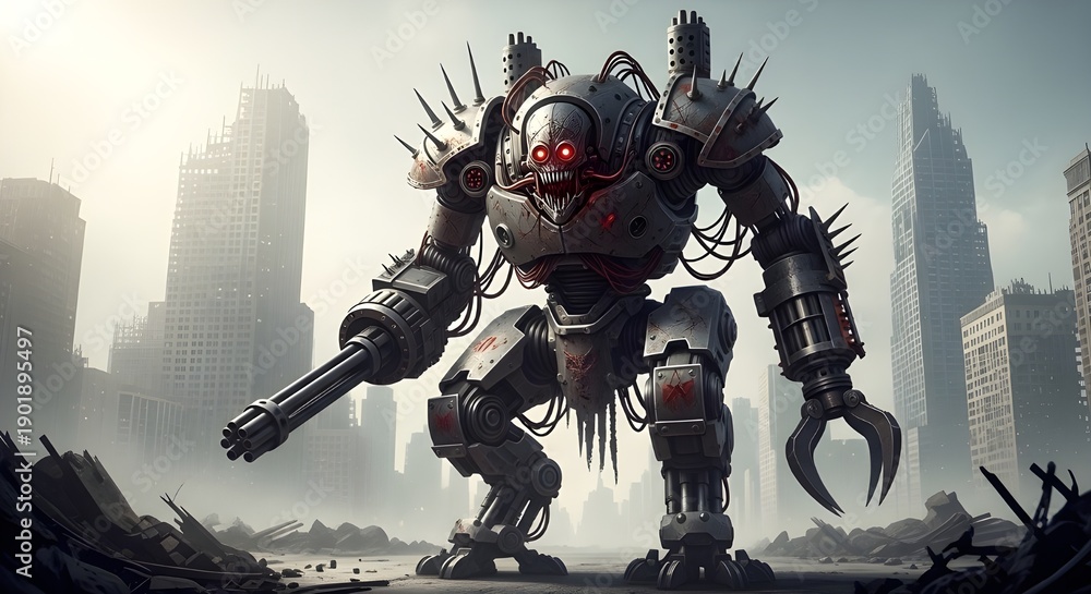 Naklejka premium The Bone-Steel Behemoth Rise of the Necro-Mech Warlord of the Ruined Wastes