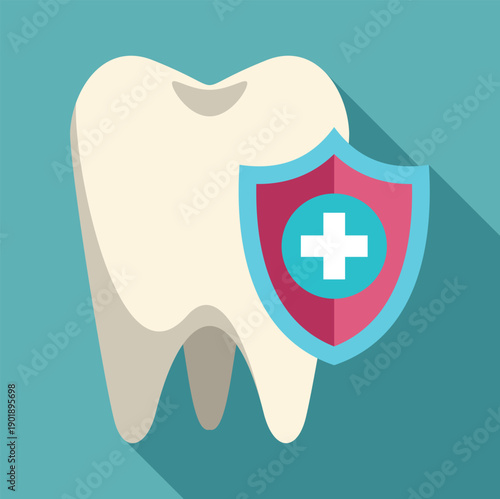 Tooth showing protection shield against dental diseases and for oral hygiene