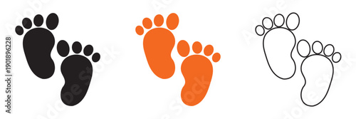 Baby Footprints Icon Set. Minimal illustration of baby footprints in black, colour , symbolizing newborn identity, parenting, and early childhood themes.

