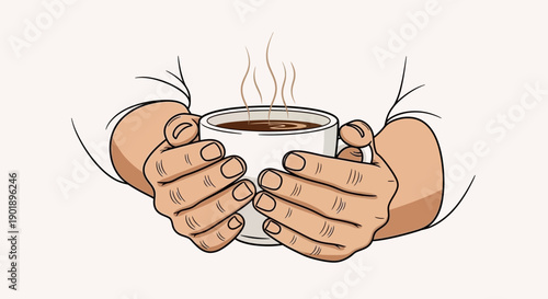 Hands Holding a Steaming Cup of Coffee or Tea, Cozy Morning Beverage Comfort