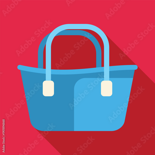 Blue shopping tote bag with handles on a red background