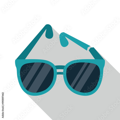 Blue sunglasses illustration with dark lenses, a flat design fashion accessory