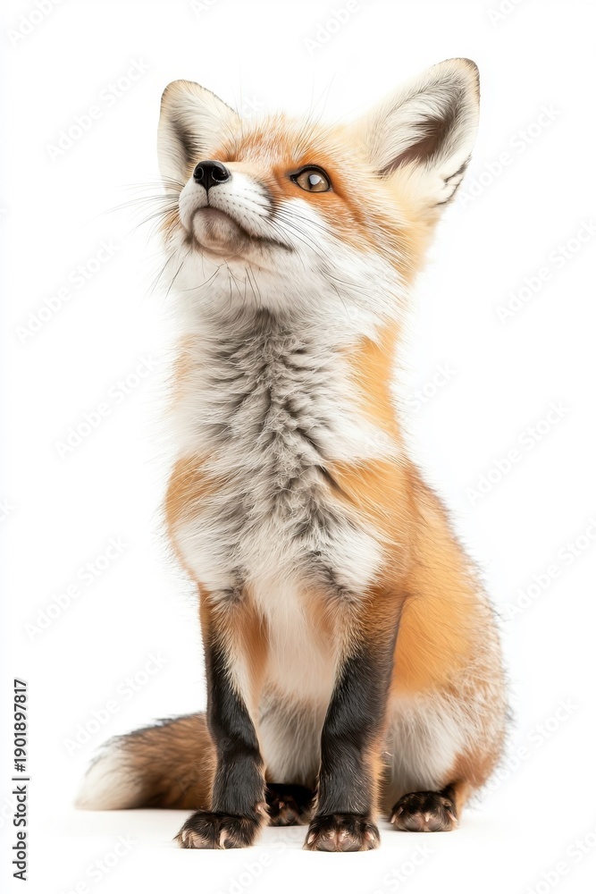 Fototapeta premium A graceful fox standing elegantly, isolate on white background, highlighting its striking features.
