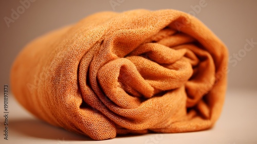 Rolled Orange Fabric - A Close-Up View of Soft, Textured Material.