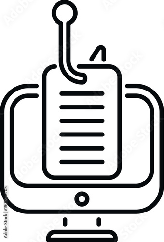 Computer showing a fishing hook attempting to steal data or defraud a user