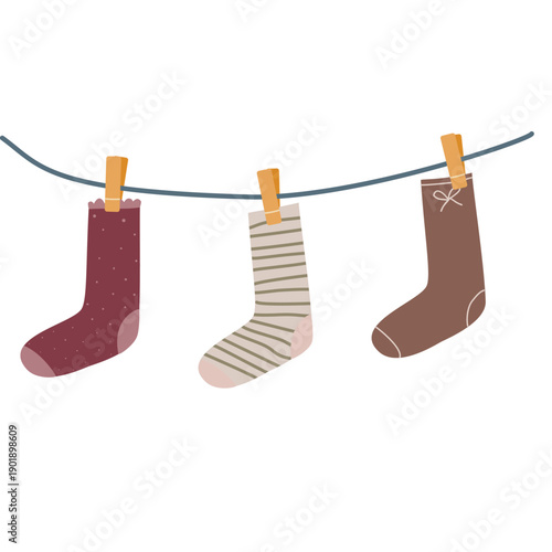 socks hanging on a clothesline