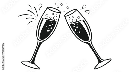Champagne Glasses Toast Icon Black Silhouette Celebration Vector
