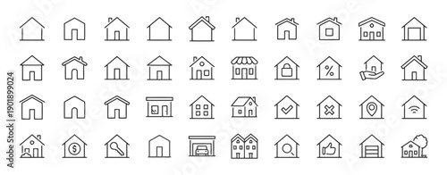 Set of linear icons representing houses and real estate properties for design and web applications symbolizing home ownership and property business