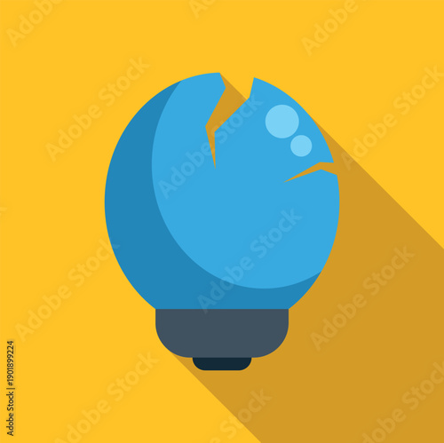 Broken blue light bulb with cracks, symbolizing a failed idea or problem solving