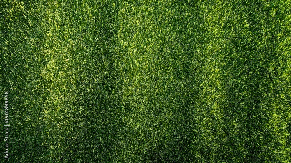 Obraz premium Aerial perspective of a lush green turf showing even mowing lines and healthy grass texture