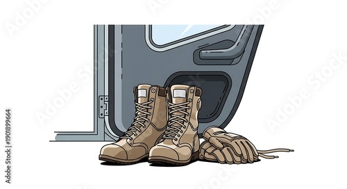 Military Boots and Gloves Inside Aircraft Cargo Area