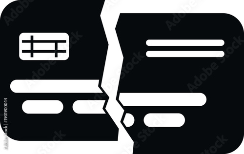 Broken credit card icon symbolizing financial failure, debt, and payment problems