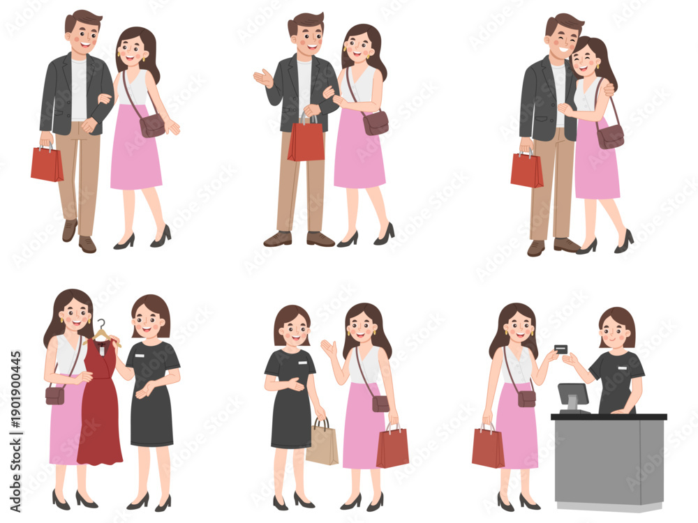 Fototapeta premium Illustration set of people shopping