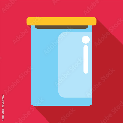 Empty glass jar illustration with yellow lid and long shadow on red background