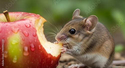 Wallpaper Mural Mouse Feasting on a Red Apple in Natural Setting. Torontodigital.ca