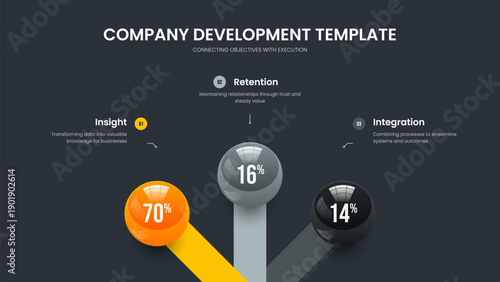 Minimalist Proposal Three Element Chart Slide Template. Professional Portfolio Presentation Layout Vector Illustration. Financial Solution 3 Option Infographic Frame Design.