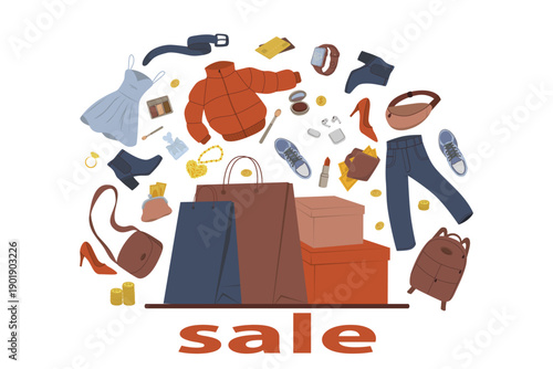 Shopping Sale Vector Illustration with Fashion Items