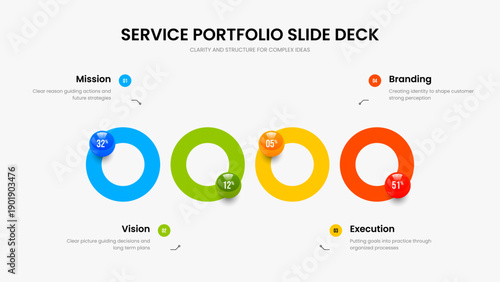 Investor Introduction Four Element Graph Slide Design. Marketing Campaign Frame Template Vector Illustration. Colorful Proposal 4 Option Diagram Presentation Layout.