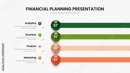Service Review Slide Template Vector Illustration. Project Showcase Four Element Infographic Slideshow Design. Company Introduction 4 Step Graph Frame Layout.