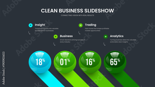 Colorful Launch 4 Option Chart Frame Layout. Professional Development Four Element Infographic Slideshow Design. Visual Introduction Presentation Template Vector Illustration.