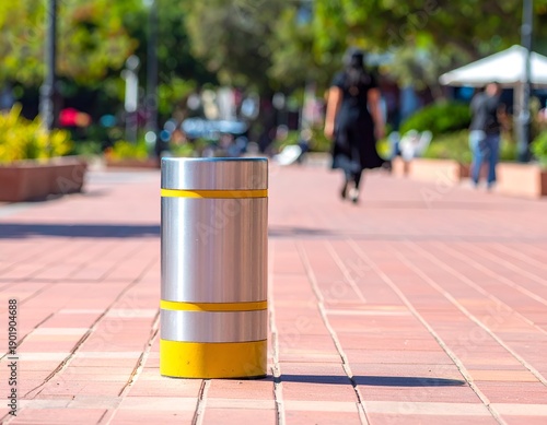 Wallpaper Mural Street scene with a cylindrical post in focus, pedestrians blurred Torontodigital.ca