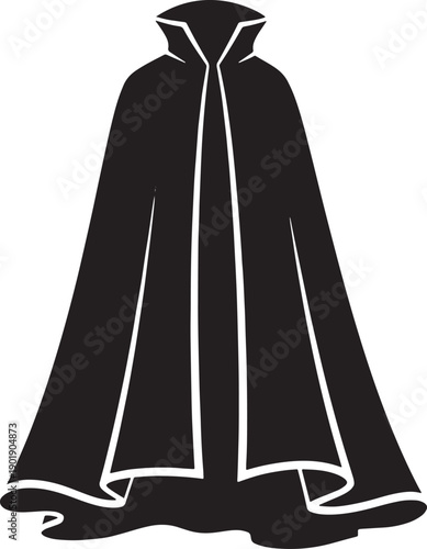 Black Sketched Cape with White Outline and Folded Bottom cloak