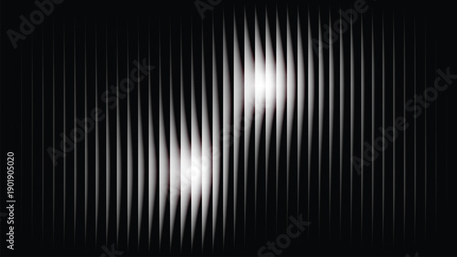 Elegant White Vertical Lines with Dynamic Curved Light Streaks on Dark Abstract Background