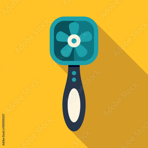 Portable handheld fan providing a cool breeze on a yellow background