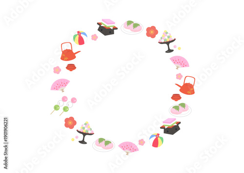 ひな祭り素材の円形フレーム