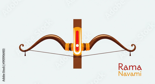 Traditional indian bow and arrow rama navami symbol with brown and gold design on white background