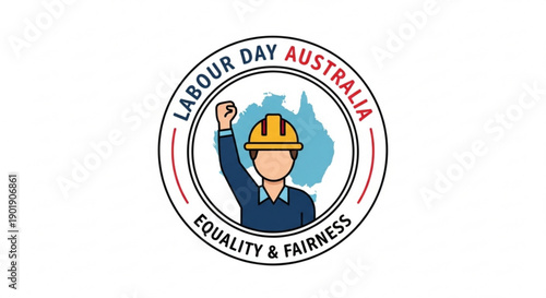 Labour day australia logo with worker and equality concept