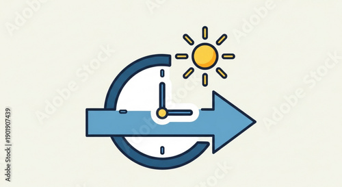 Clock with blue arrow pointing right sunny day concept time moving forward