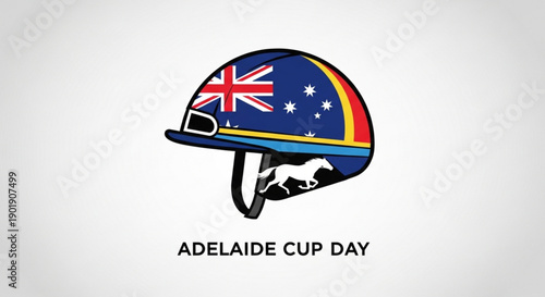 Australian themed horse racing helmet for adelaide cup day event with flag design and horse silhouette