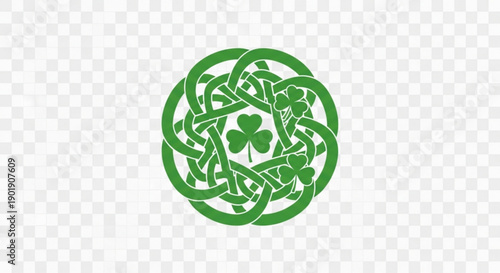 Celtic knotwork design with shamrock symbol on transparent background green color scheme st patrick's day icon