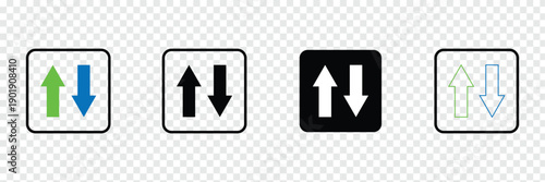 Web blue arrow up and green down arrow sign. flat style design. up and down arrows icon vector, filled flat sign, solid pictogram isolated on white. exchange symbol. vector illustration. EPS 10 .